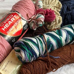 Assorted Acrylic Yarn Bundle - Pink, Navy, Brown, Cream, Multicolor